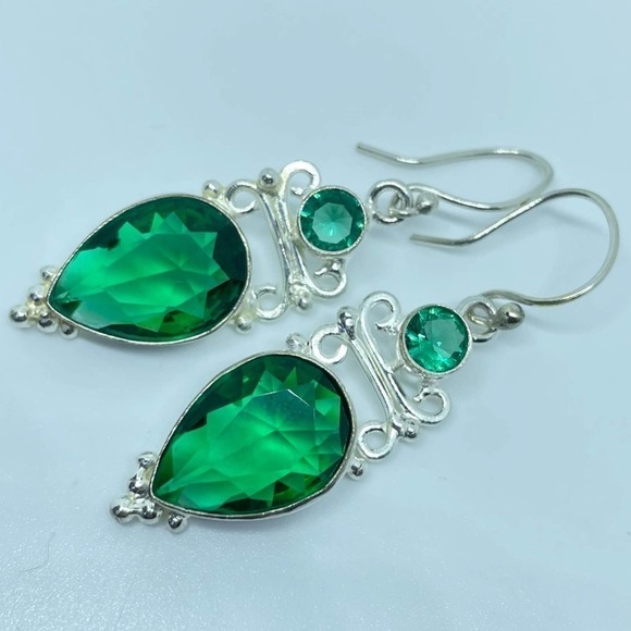 Sterling Silver Jeweled Dangle Earrings - Picture 4 of 17